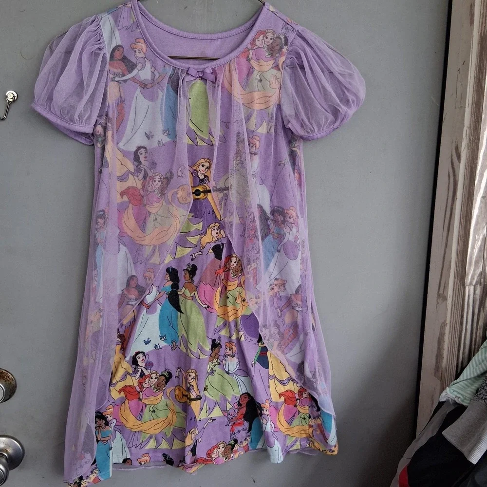 Disney Princess Dress Nightgown Purple Veil Girls 10 Various Princesses GUC - Picture 2 of 8